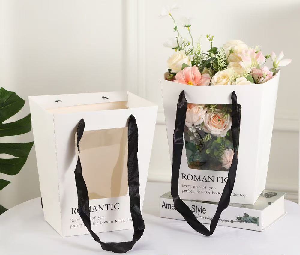 Custom transparent window and shaped paper gift bags