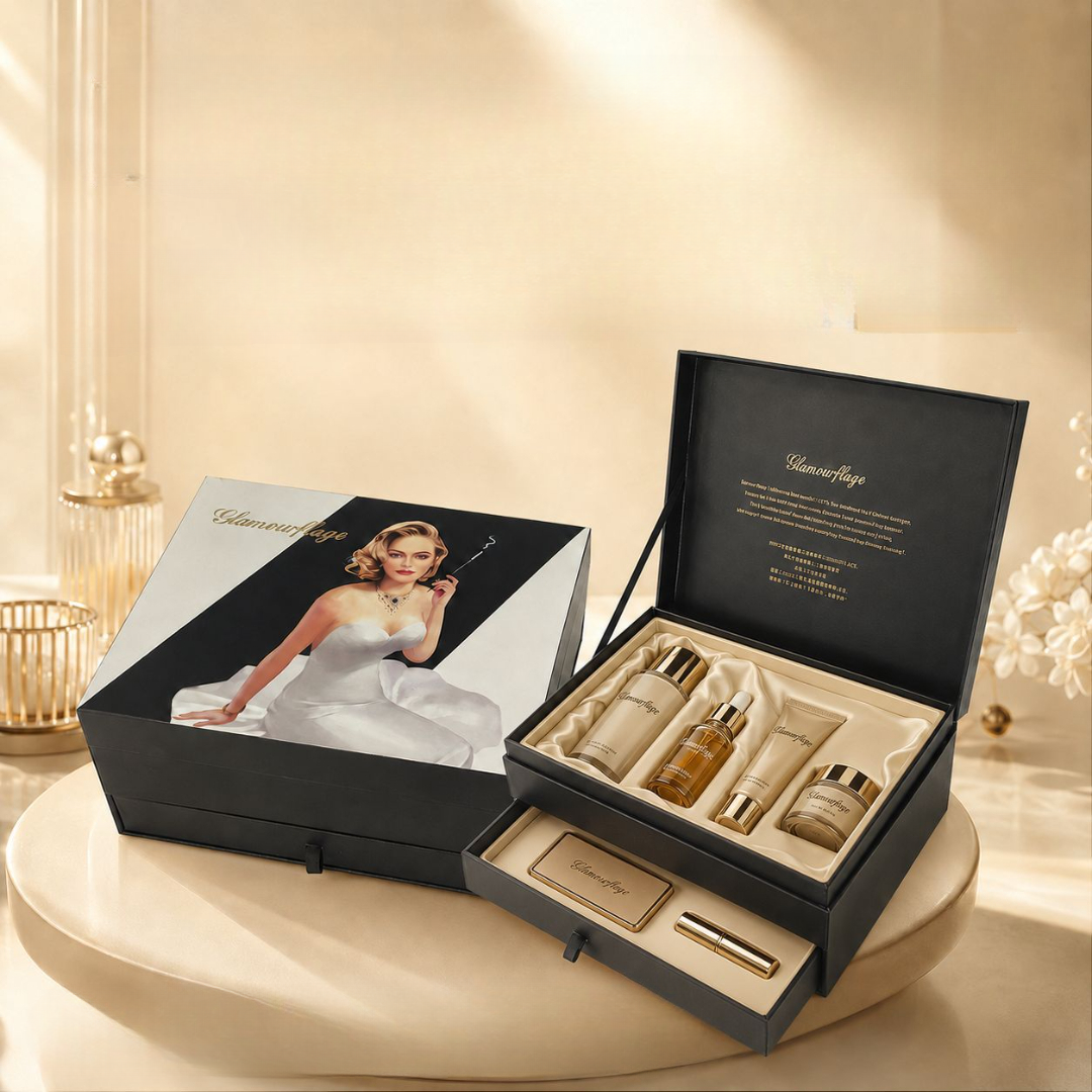 Rigid gift boxes and magnetic closure containers for cosmetic sets